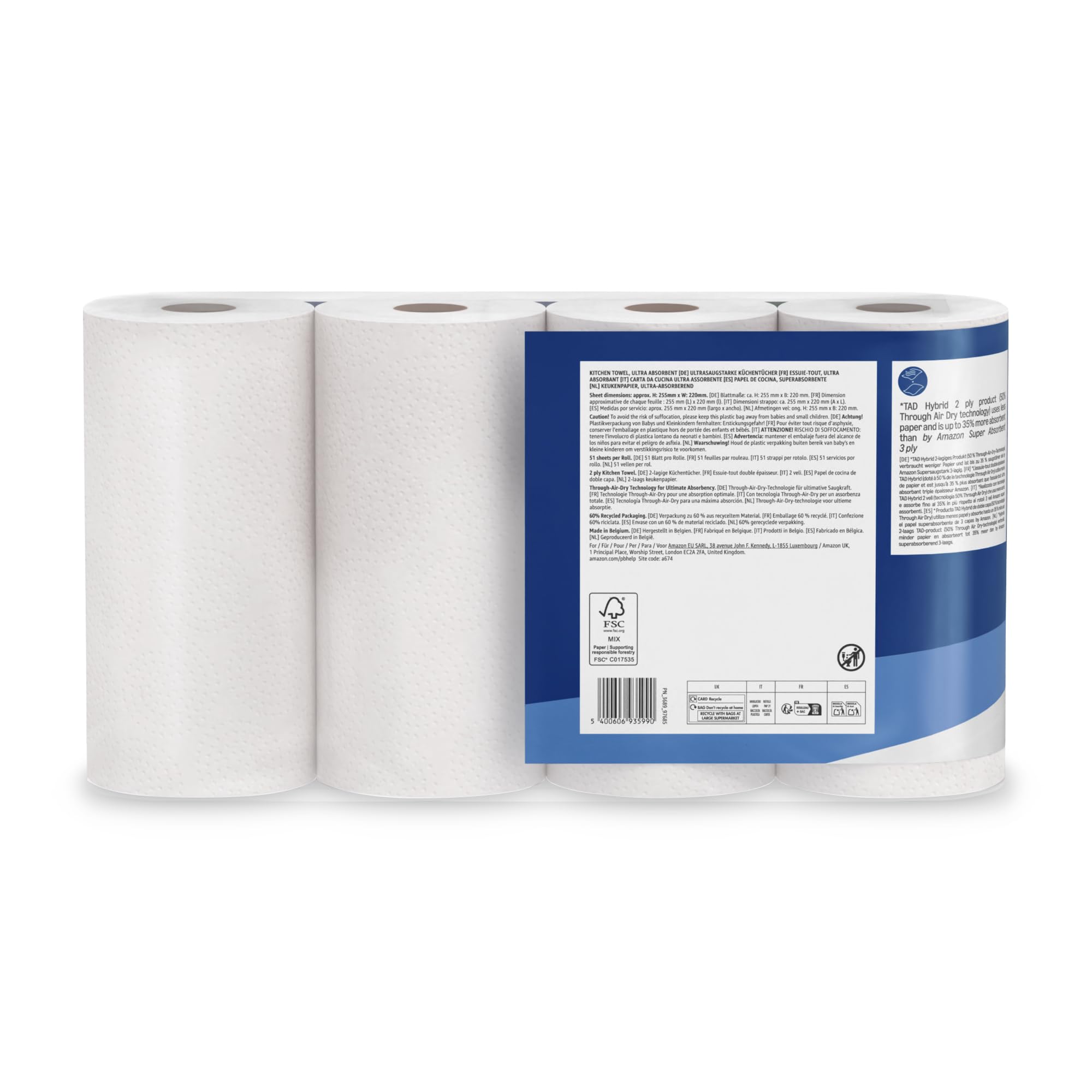by Amazon Ultrasaugfähige TAD Küchenrolle, 4 Rollen (1er-Pack), 51 Blatt pro Rolle, FSC-Zertifiziert 7