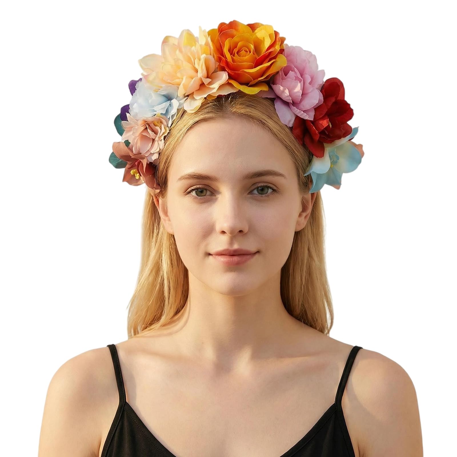 Mexican Rose Flower Crown Headband Halloween Party Flower Hairbands Costume Headpiece Headwear Floral Headgear for Halloween