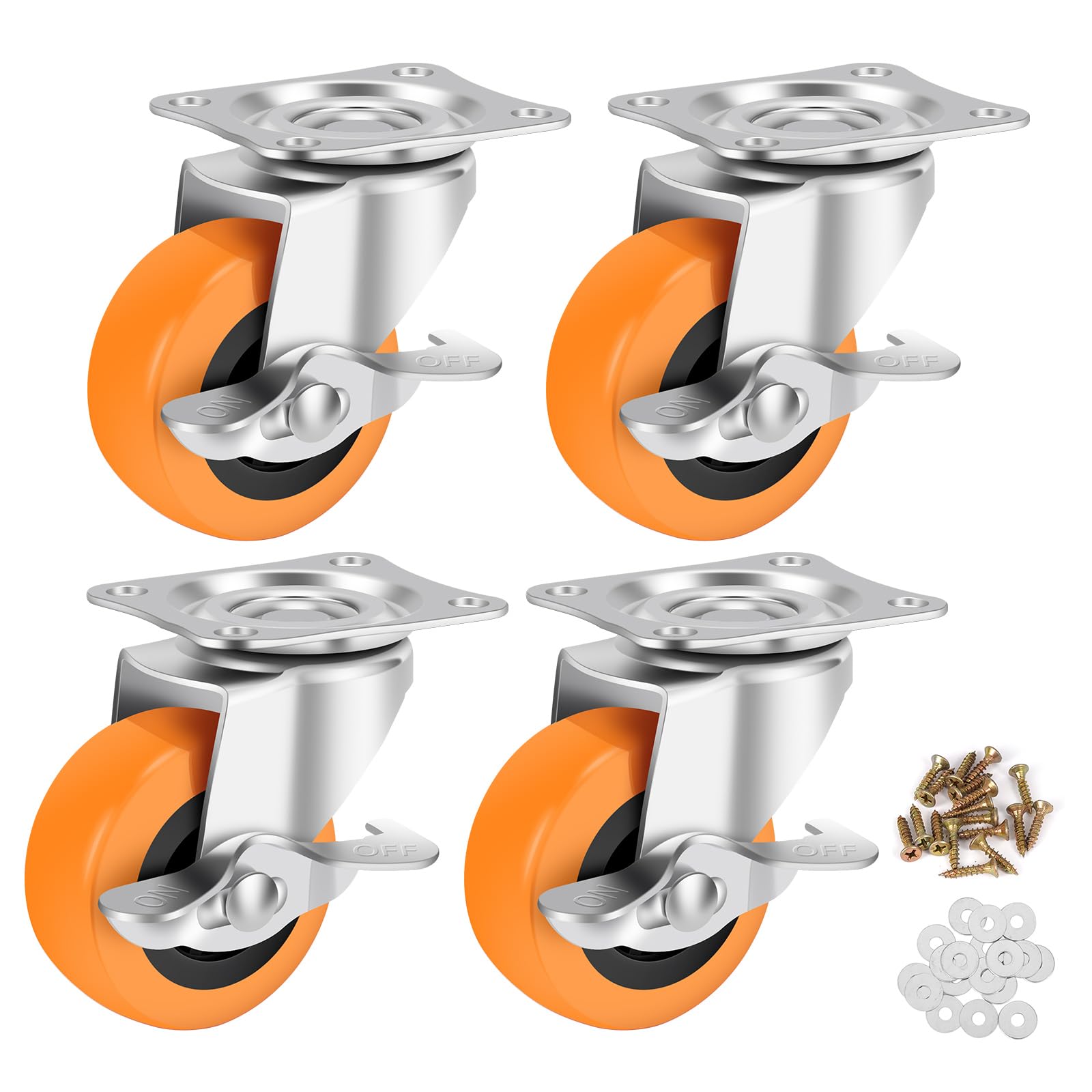 Photo 1 of 2.5 Inch Caster Wheels, Casters Set of 4,Heavy Duty Caster with Brake,Top Plate Swivel Wheels Industrial Castors Polyurethane Wheel, Locking Castor for Furniture Carts and Workbench
