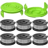 Eventronic String Trimmer Spool Compatible with Greenworks Weed Wacker | 0.065 Inch 16Ft Durable Single Line Auto-Feed Trimmer String for Greenworks Weed Eater (6 Trimmer Spools, 2 Caps)