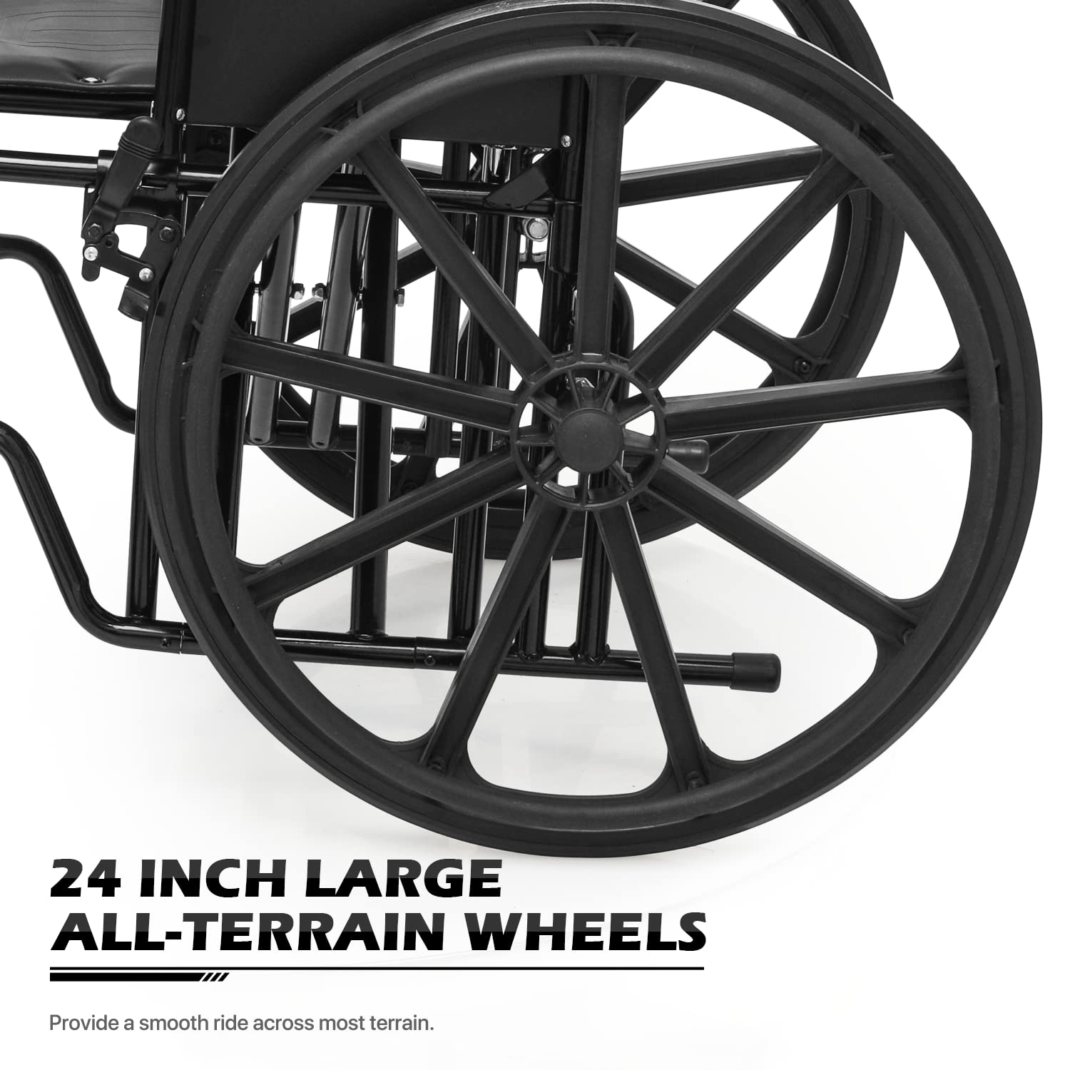 monicare Wide Foldable Bariatric Wheelchair for Adult 500-lbs Heavy-Duty Folding Transport Self-Propelled Wheel Chair with 24-Inch Seat