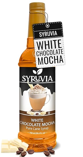 SYRUVIA WHITE CHOCOLATE MOCHA SYRUP FOR COFFEE 25.4 OUNCES, WHITE CHOCOLATE MOCHA FLAVORING FOR COFFEE