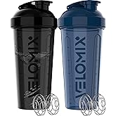 VELOMIX -2 Pack- 28 oz Protein Shaker Bottles for Protein Mixes - 2x Wire Whisk | Leak Proof Shaker Cups for Protein Shakes |