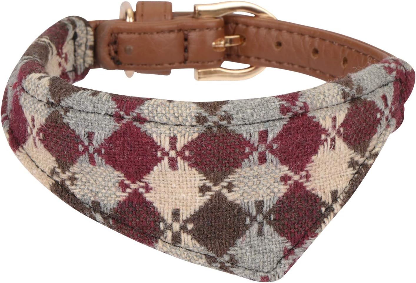 Hanko Bandana Style Leather Dog Collar, Cute Plaid Scarf for Cat Kitten Puppy Small Pet Adjustable Buckle Collar Outfits Accessories