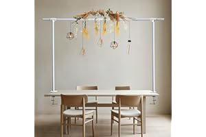 BEYEUTAO Over the Table Rod Stand with Clamps White Table Arch Adjustable Rod Stand H16-45" L16-87" Over Display Bar for Party Anniversary Wedding Birthday Christmas Halloween