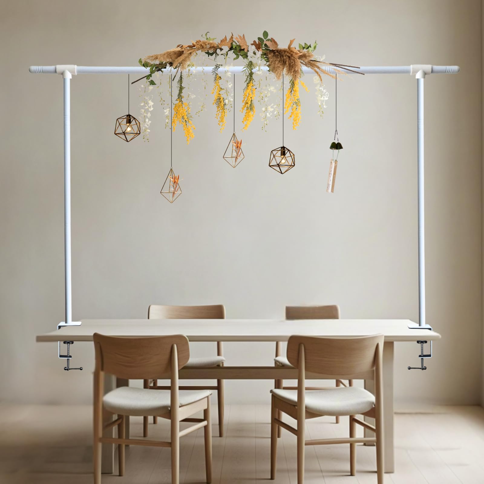 Photo 1 of Over the Table Rod Stand with Clamps White Table Arch Adjustable Rod Stand H16-45" L16-87" Balloon Frame Hanging for Party Anniversary Wedding Birthday Garden Arbors Christmas Halloween