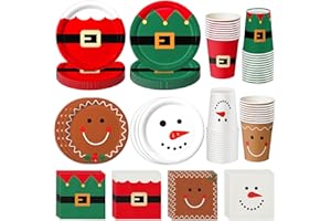 LINHAXM 72 PCS Christmas Paper Plates and Napkins, Xmas 9-Inch Plates, Cups, Napkins for Merry Christmas Party Decorations, Serves 24
