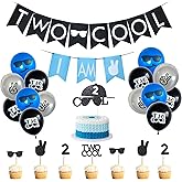 Two Cool Birthday Party Decorations & Supplies - I AM TWO Banner, Balloons, Cake Topper for Little Man's 2nd Birthday