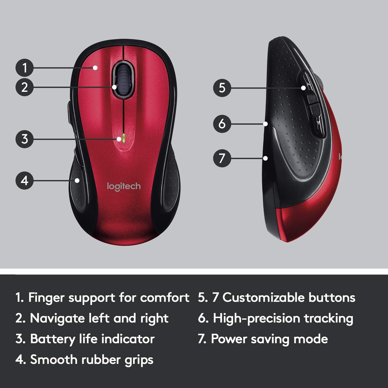 Logitech M510 Wireless Computer Mouse – Comfortable Shape with USB Unifying Receiver, with Back/Forward Buttons and Side-to-Side Scrolling - Red: Computers & Accessories