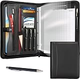 Leathario A4 Portfolio Folder 4-Ring Binder Notepad 10 Sheet Protectors