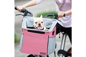 BARKBAY Pet Carrier Bicycle Basket Bag Pet Carrier/Booster Backpack for Dogs and Cats with Big Side Pockets,Comfy & Padded Shoulder Strap,Travel with Your Pet Safety（Pink）