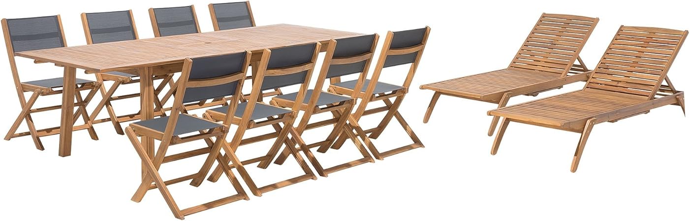 Beliani Salon De Jardin Pour 8 Personnes Bois D Acacia Et Tissu