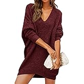 Saodimallsu Womens Oversized Mini Sweater Dress Casual V Neck Long Sleeve Soft Knit Fall Trendy Tunic Pullover Tops