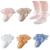 Meeshine 5 Pack Baby Girs Lace Socks Toddler Ruffle Eyelet Princess Dress Frilly Cotton Thin Mesh Ankle Socks for 1-8T Kids