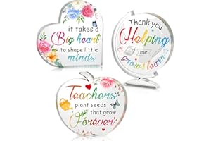 Geelin 3 Pcs Teacher Appreciation Gifts Sign Heart Apple Shaped Acrylic Teacher Keepsake Paperweight Plaque Thank You Graduation Gifts for Teacher's Day Women Men Teacher End of Year Back to School