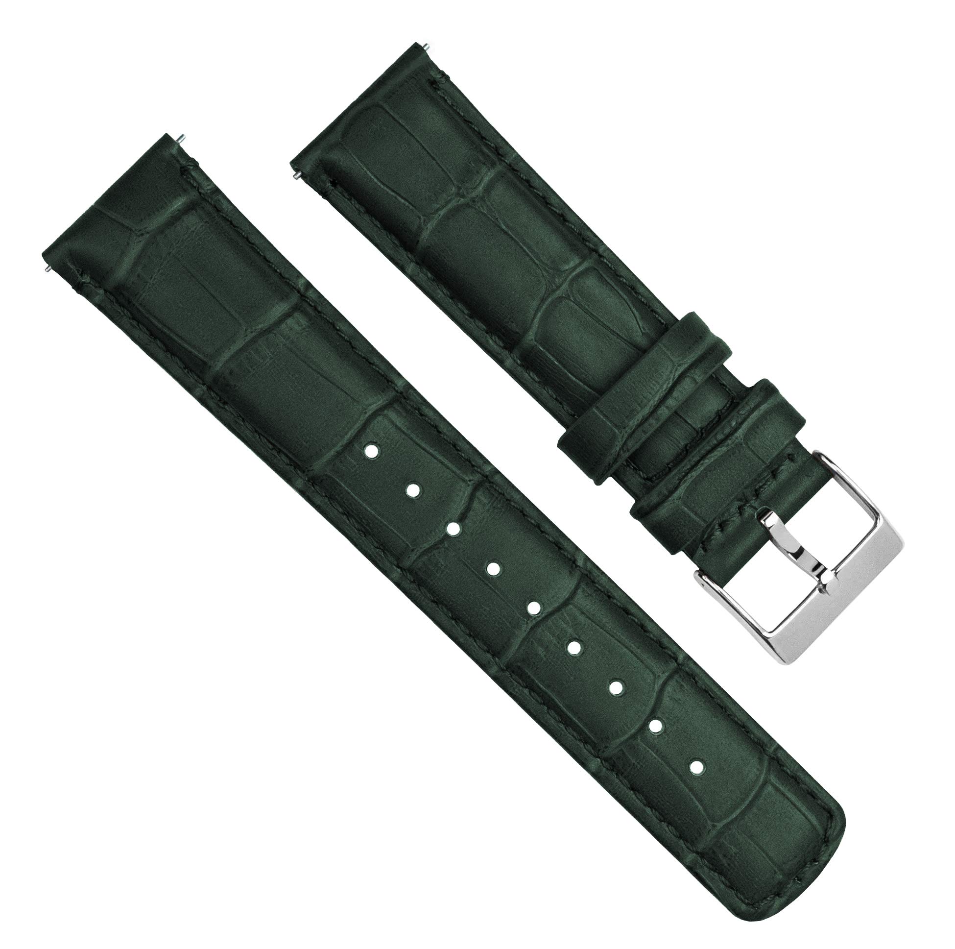 BARTON WATCH BANDS, 12mm Forest Green - Alligator Grain - Quick Release Leather Watch Bands