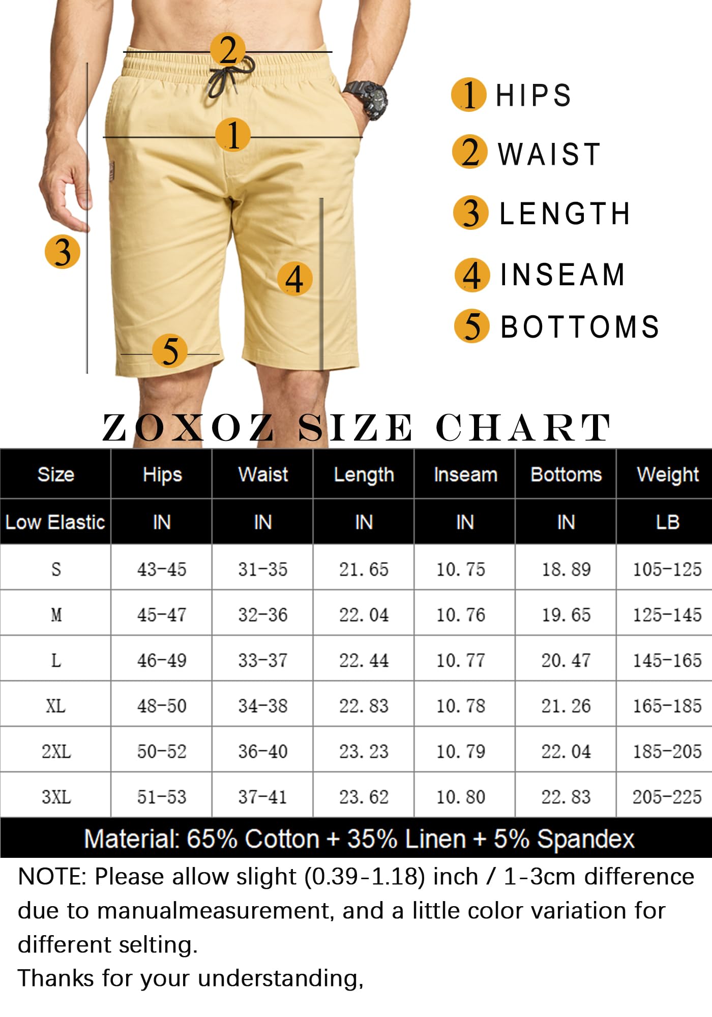 ZOXOZ Kurze Hose Herren Shorts Herren Sommer Chino Shorts Baumwolle Cargo Shorts Freizeithose Kurz Mit Taschen Khaki XL 5
