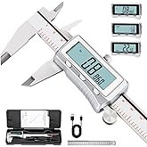 HARDELL Digital Caliper, Rechargeable Caliper Measuring Tool with Backlight LCD Screen, All Metal Calipers, Auto-Off Digital Micrometer, Inch/MM/Fraction for Household/3D-Printing-Rechargeable 6 Inch