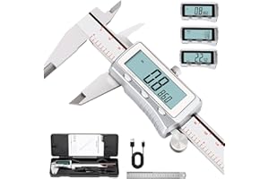 HARDELL Digital Caliper, Rechargeable 6 Inch Caliper Measuring Tool with Backlight LCD Screen, All Metal Calipers, Auto-Off Digital Micrometer, Inch/MM/Fraction for DIY/Household/3D-Printing