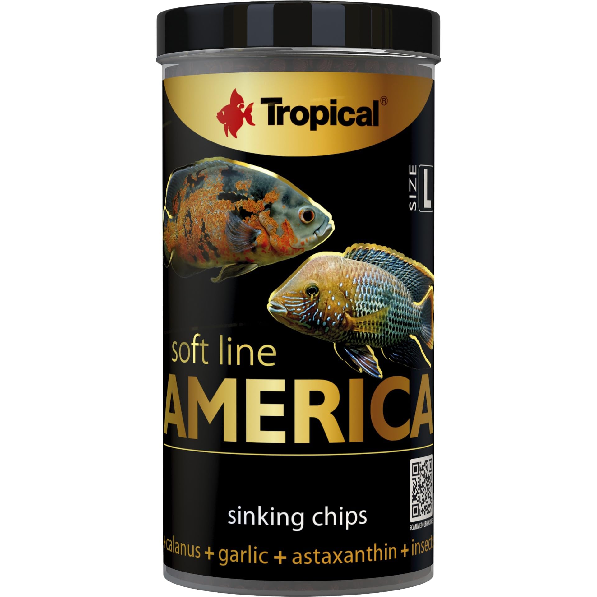 Tropical SOFT LINE AMERICA SIZE L 250ml / 130g fish food for cichlids & carnivorous fish – sinking chips measuring 1.8x5mm for color & growth