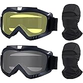 LJDJ Dirt Bike Goggles, 2 Pack ATV Off-Road Riding Motorcycle Motocross Glasses with Sun UV Protection Balaclava Full Face Cover for Youth, Teens, Men & Women