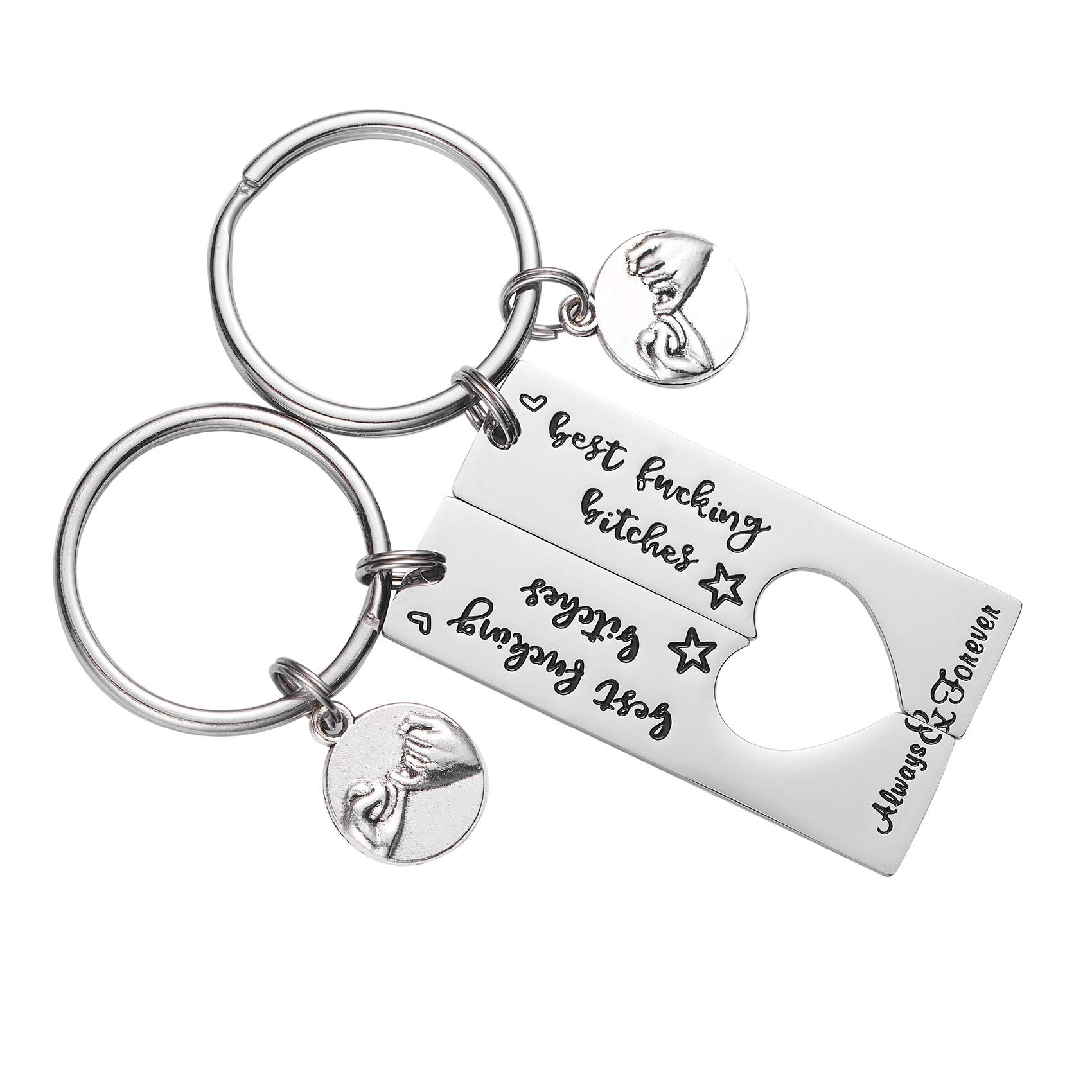 LParkin Best Friend Keyring Set of 2 Best Bitches for Life BFF Sister Gift Bestie Gifts Christams Birthday Maid of Honor Gift Bitches Love Forever Keyrings 1/2”2” Stainless Steel