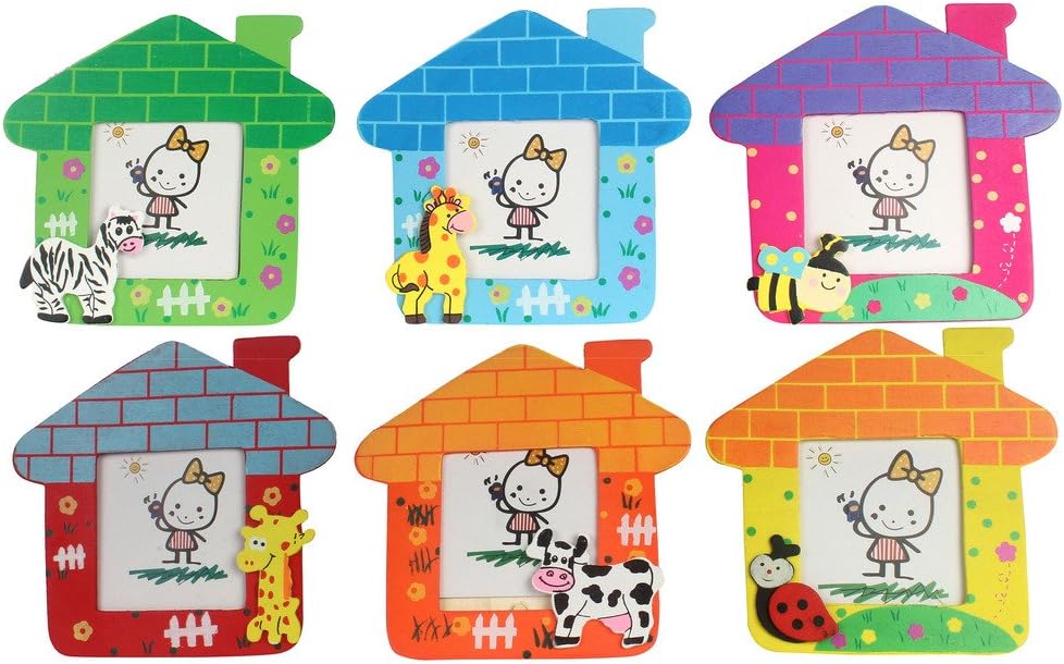 Offspring Wooden Hut Shape Photo Frame (Pack of 6, Multicolor)