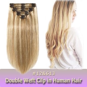 Amazon Com 8a Highlight Clip In Hair Extensions Human Hair