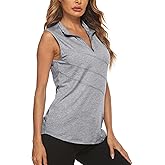 Koscacy Women's Sleeveless Golf Tennis Polo Shirts Zip Up Dry Fit Workout Tank Tops Athletic Shirt