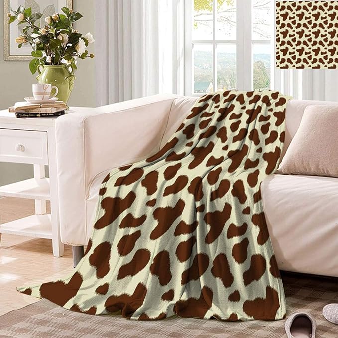 Cow Print Flannel Blankets, Cattle Skin with Brown Spots Agriculture