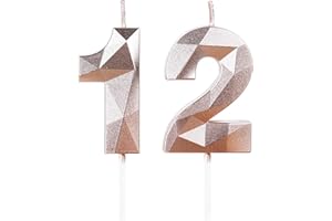 YIRAN 12th Birthday Candles,Number 12 Candles,Rose Gold Happy Birthday Candle for Cake,3D Design Cake Topper Decorations for Boy Girl Women Men Pet Birthday Party Wedding Anniversary Celebration Supplies