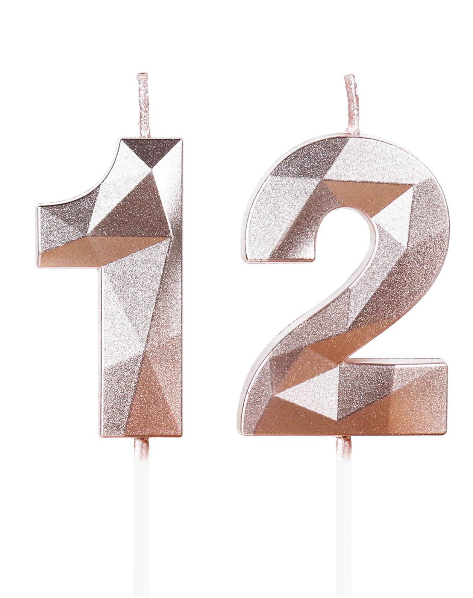 Photo 1 of 12th Birthday Candles,Number 12 Candles,Rose Gold Happy Birthday Candle for Cake,3D Design Cake Topper Decorations for Boy Girl Women Men Pet Birthday Party Wedding Anniversary Celebration Supplies