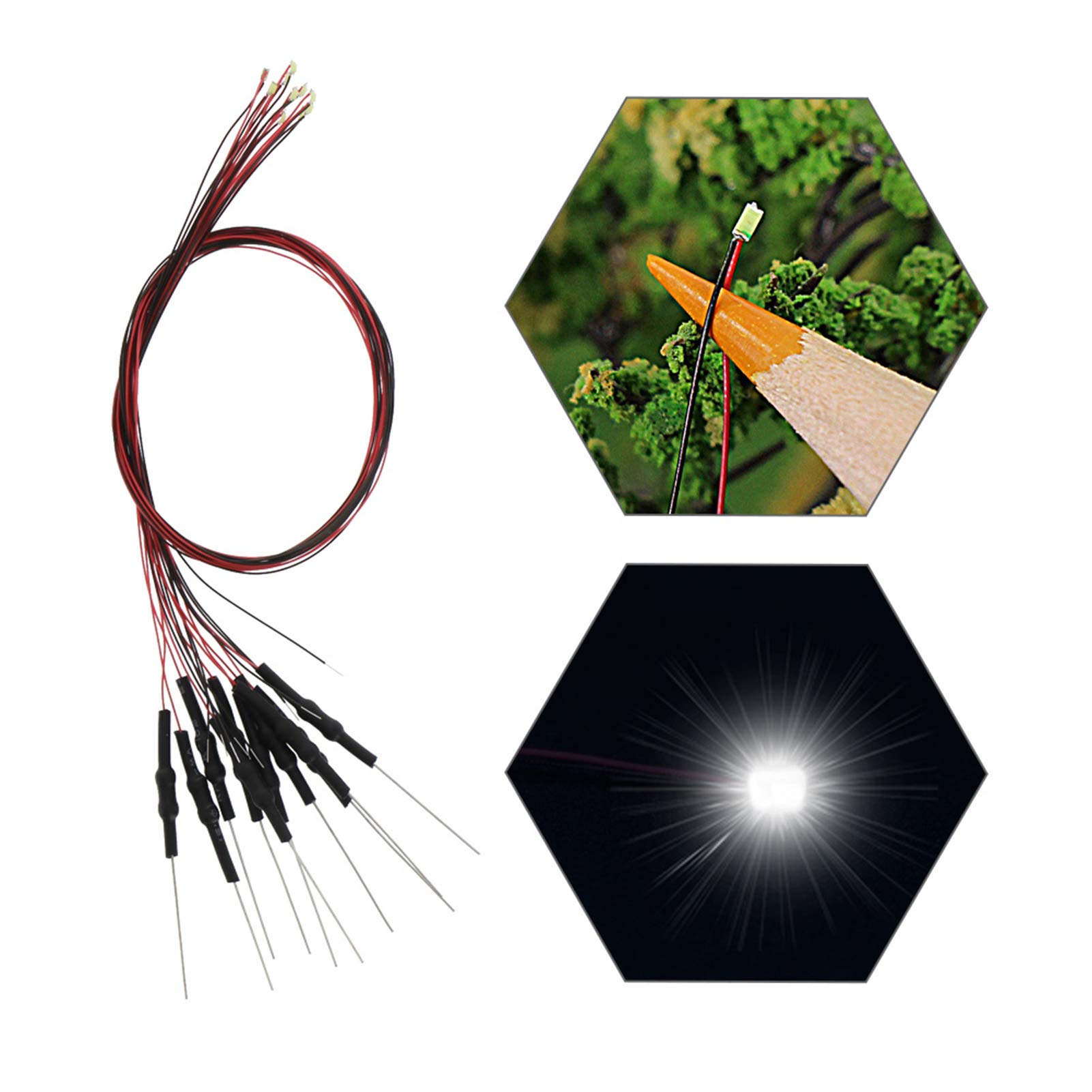 Evemodel 20Pcs Pre-soldered White SMD Led 0603 Light 12V Wired Resistor 20cm Wire