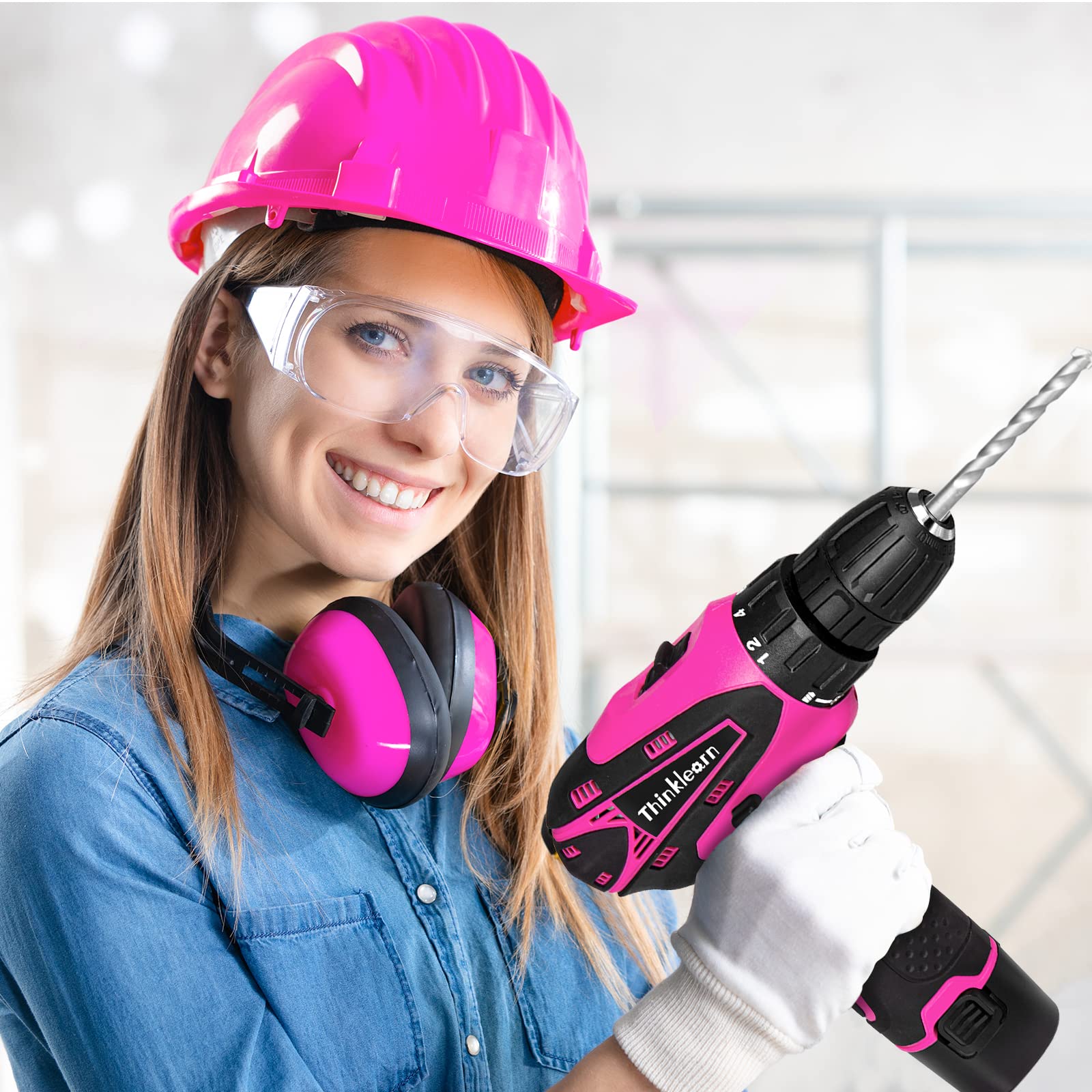 ThinkLearn Pink Drill Set for Women, 137 Piece Hand and Power Tool Set with 12V Cordless Drill, Home Tool Kit for DIY, Necessities for Daily Decoration and Maintenance, As a Creative Gift for Ladies
