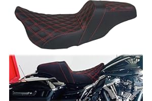 MOTOSIKLETA One-Piece Driver Passenger Seat Motorcycle 2-up Seat Fit for Harley Touring Electra Glide Road King Road Glide Street Glide 2009-2023 (Red Stitching)