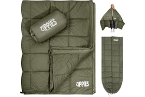 ZIPPIES 3M Thinsulate Insulation Puffy Camping Blanket for Cold Weather, Queen Size Warm Camping Quilt with Zipper, Waterproof Outdoor Sleeping Bag for Hammock, Cozy & Versatile Gift for Men and Women