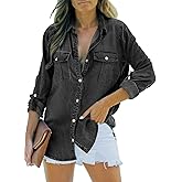 Sidefeel Women's Denim Top Long Sleeve Jean Shirt Button Down Denim Shirt
