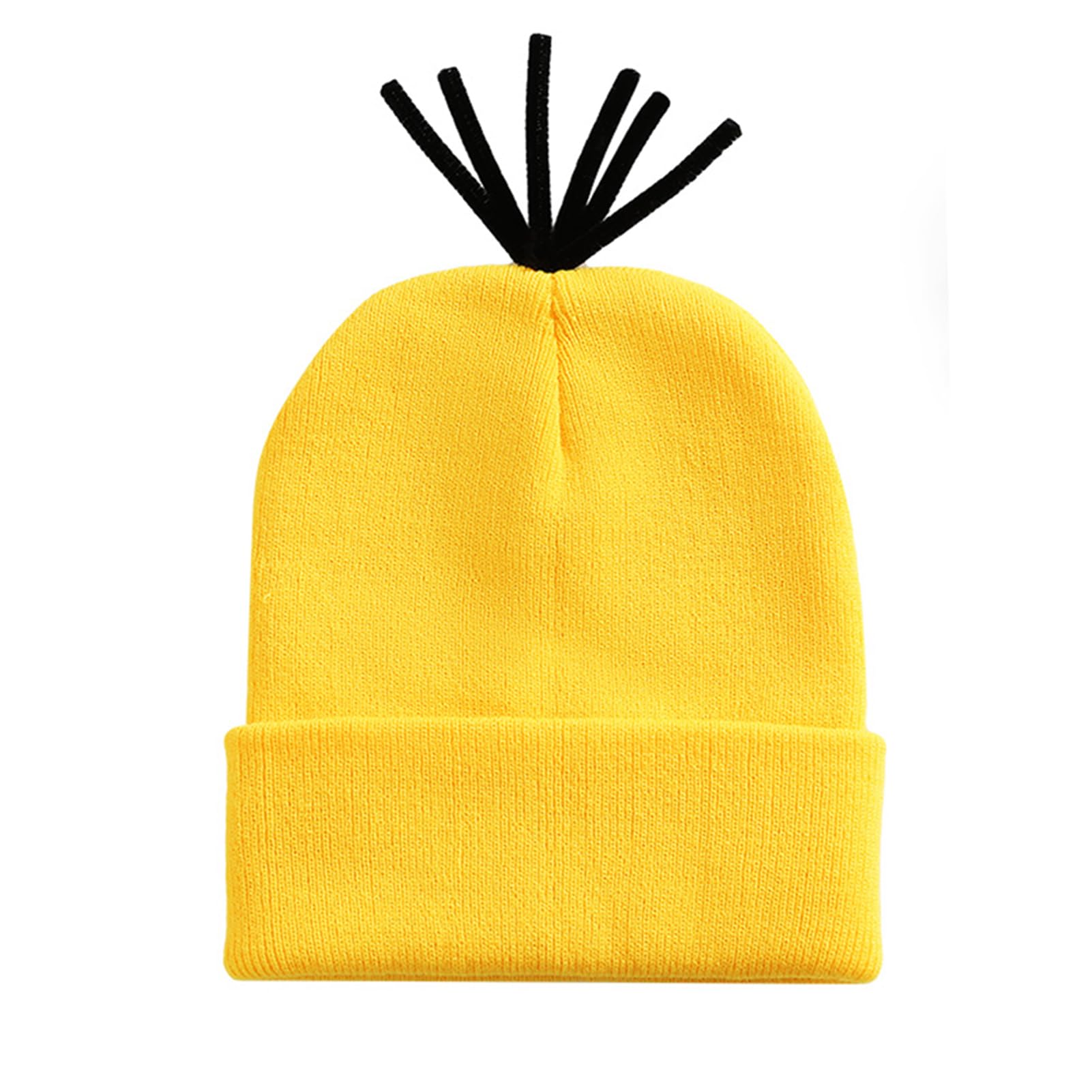 Photo 1 of (no hair)(only yellow beanie) Yellow Beanie Knit Hats Adult Costume Accessories Cuffed Cap with Wig Halloween Cosplay Party Supplies