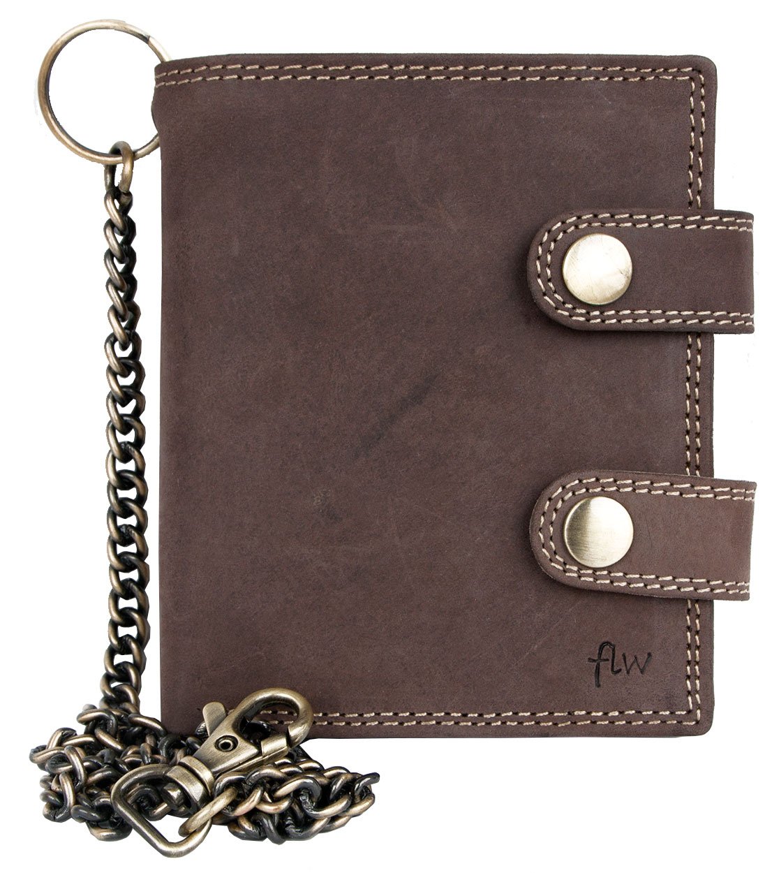 FLW Men's Brown Biker's Genuine Leather Wallet with 20 Inch Long Chain to Hang