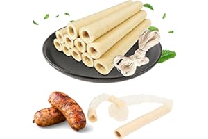 2 Pcs Edible Drying Natural Sausage Casing, Collagen Sausage Casings with Cotton Twine for Flavorous Homemade Sausages Ham,Br