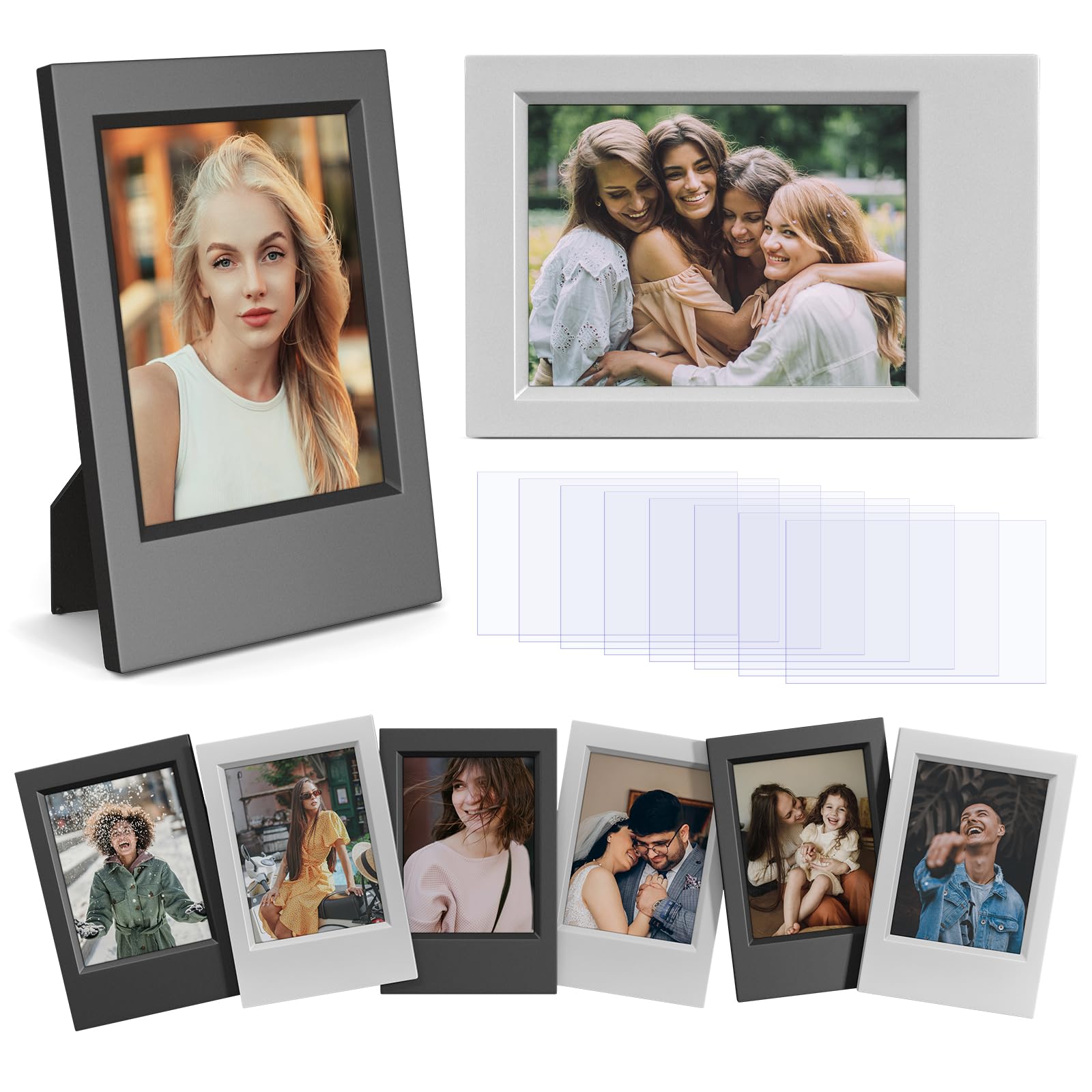 HIYQIN 2x3 Picture Frames - Pack of 8 Mini Photo Frames Compatible with Fujifilm Instax Mini 13 41 12 11 9 8 99 50 40 90 EVO LiPlay/LiPlay+, 2x3 inch Instant Film Camera Photo Holder - Black + Grey — image 1
