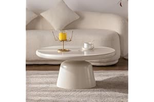 Creamy White 31.5" Round Coffee Table, Modern Living Room Drum Table with Tapered Pedestal, Modern Center Accent Furniture fo