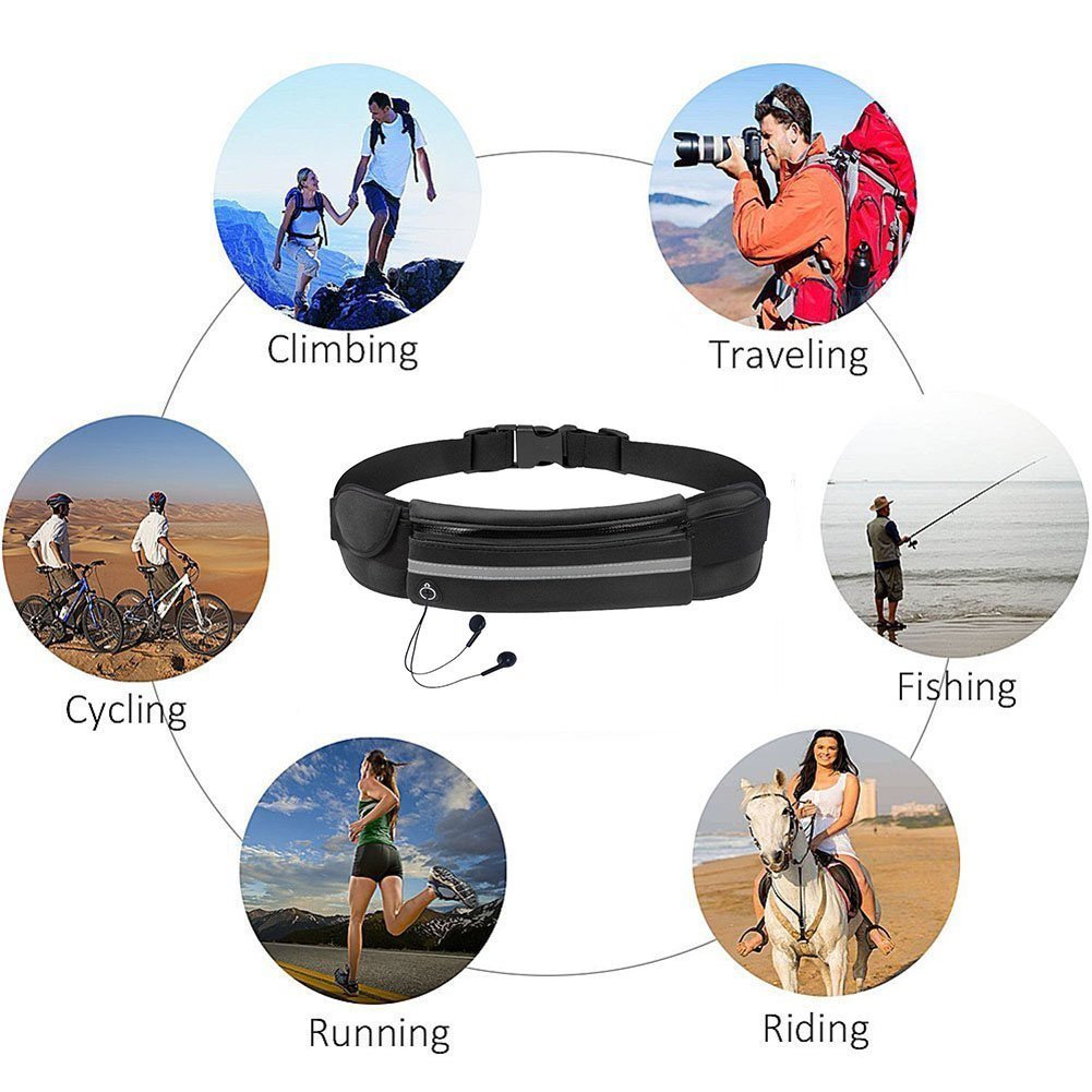 Ovelur Running Belt Waist Pack, Men Women Runners Belt Fanny Pack for Samsung iPhone x 8 7 Plus, Water Resistant Adjustable Running Bag for Walking, Cycling,Jogging,Workout, Black