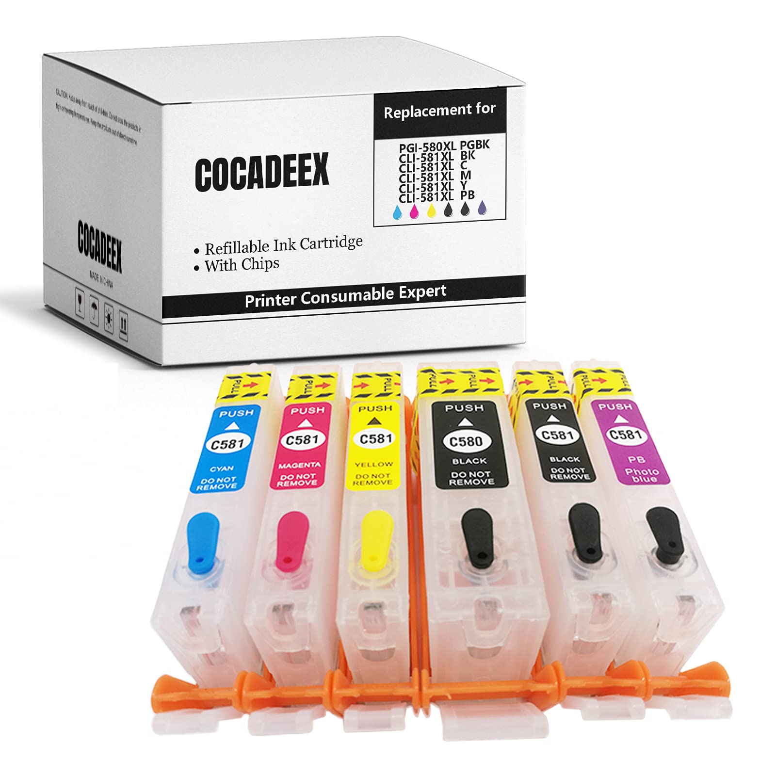 COCADEEX 580XXL Empty Refillable Ink Cartridge Replacement for Canon PGI-580XXL CLI-581XXL,for Pixma TS8100 TS8120 TS8200 TS8220 TS8300 TS8320 TS9100 TS9120 Printer