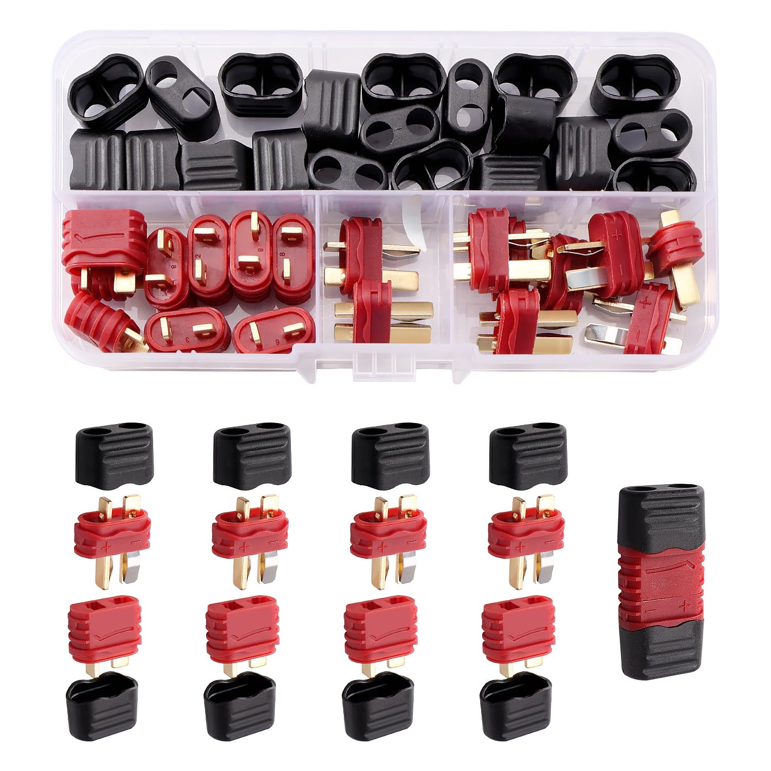 Lyeteung 10 Pairs Non-Slip T-Plug Connectors, Deans T Male Female Plug Connectors Adapter with Sheath Housing, for RC Lipo Battery