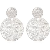 Fuvirou Bohemian Gold Silver Double Round Disc Dangle Drop Earrings Vintage Geometric Round Statement Earrings Minimalist Circle Earrings for Women Girls Jewelry Gift