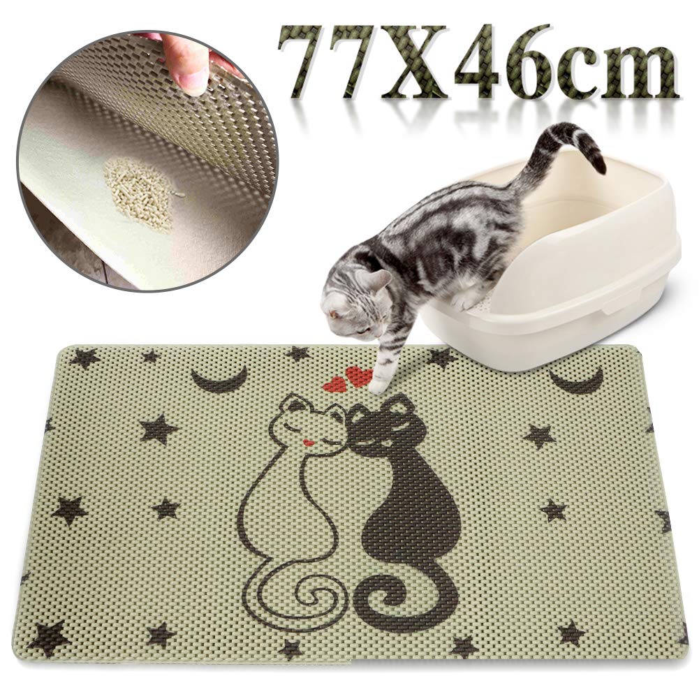 RioRand Katzenstreu Matte 77x46cm,Waben Katzenstreu Mat Doppelte Schichte Entwurf Katzentoilette Matte Lebensmittel Matte, rutschfest und Wasserfest Leicht Zu Reinigen Katzenklo Matte