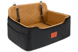 GL GLENSLAVE Dog Car Seat for Medium/Large Dogs,Pet Booster Car Seats for Under 50lbs or 2 Small Dogs, Detachable and Washable Pet Bed,Multi-Functional Travel Dog Bed(Black/Brown)