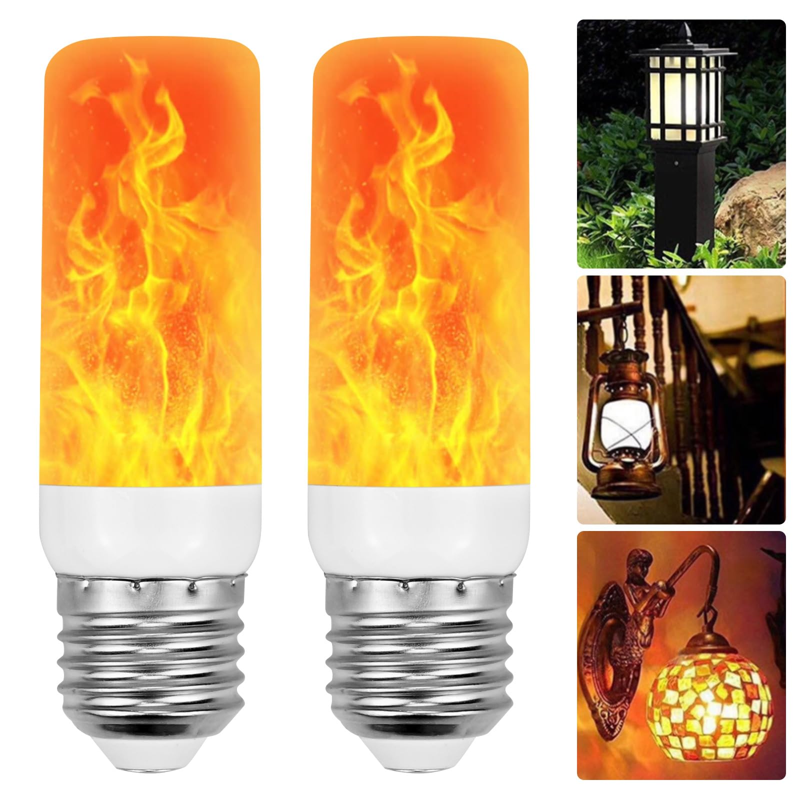 LED Flame Effect Light Bulb - Flame Light Bulb with 4 Lighting Modes 5W E27 Bulb Decorative Flames Flickering Light Bulbs for Indoor Outdoor Halloween Party Dancing Garden Decorative Lighting(2 Pack)