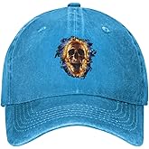 VunKo Skull Burning Blue Vintage Distressed Adjustable Washed Denim Cotton Low Profile Mens Dad Trucker Hat Black Fitted Baseball Ball Cap for Men Unisex Headwear